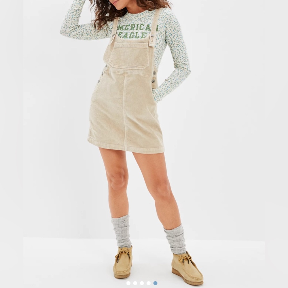 American Eagle Corduroy Pinafore Overall Dress XL Beige *Tan Western Ranch Y2K